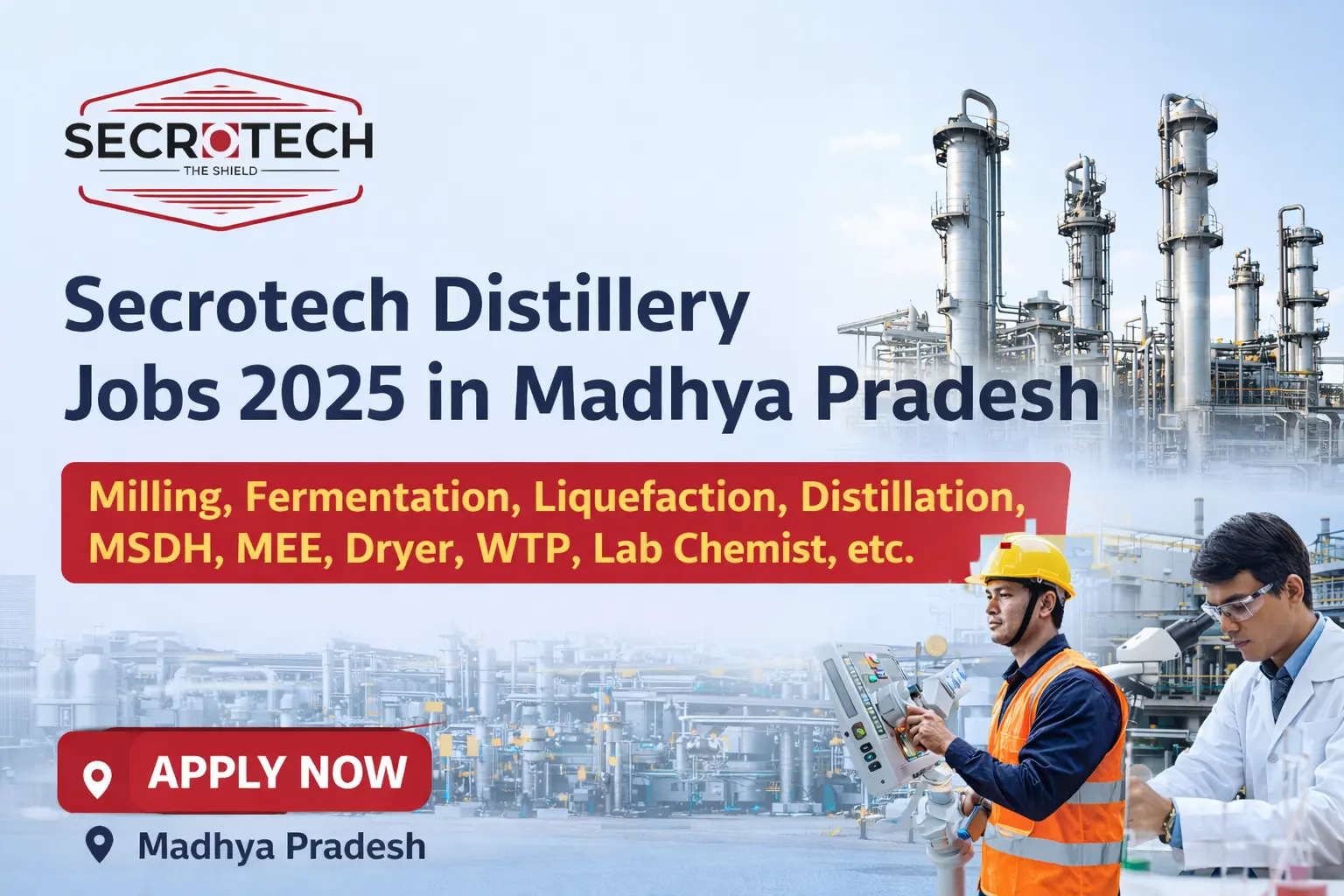 Secrotech Distillery Jobs 2025 in Madhya Pradesh – Milling, Fermentation, Distillation & Lab Vacancies