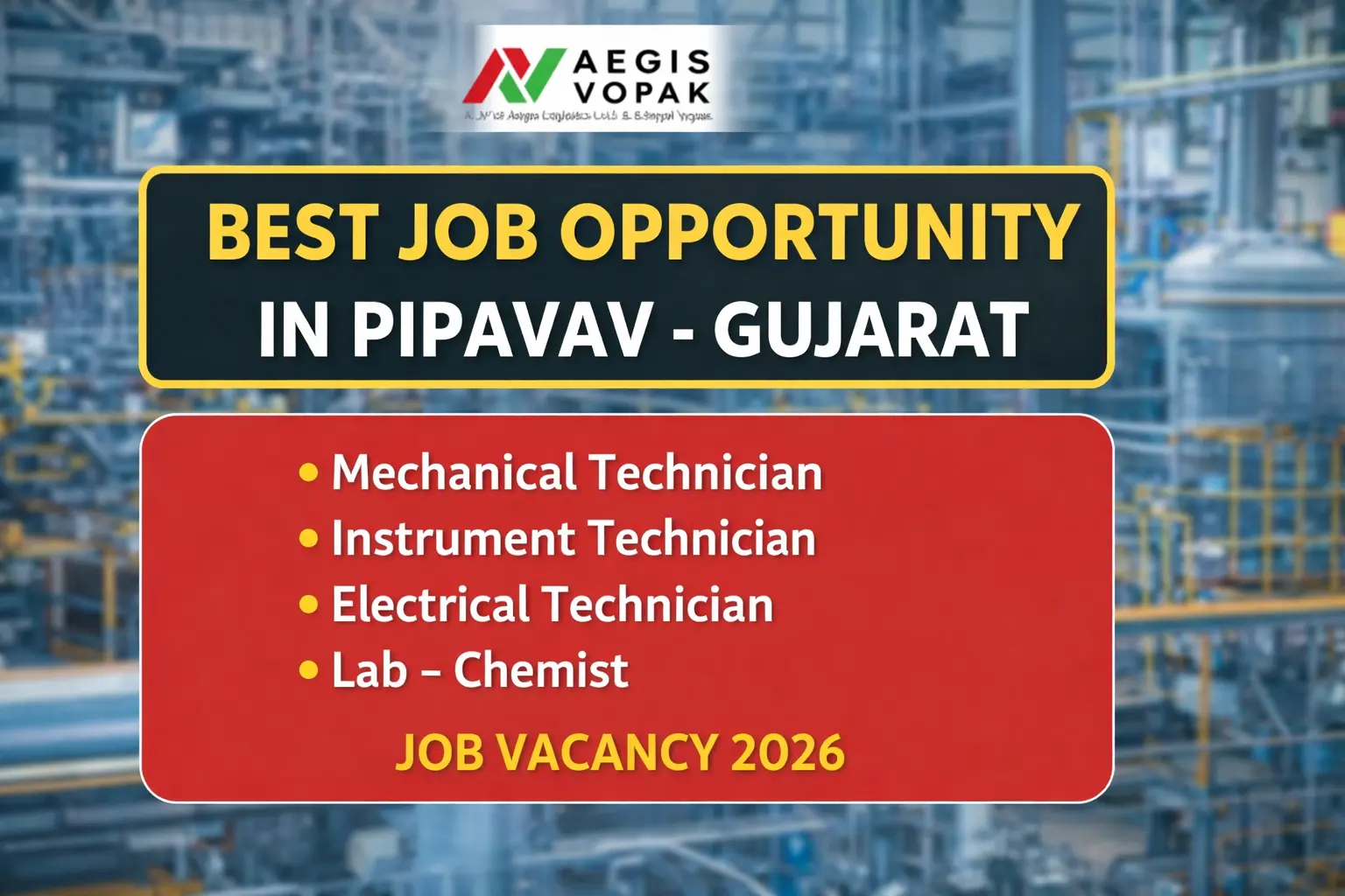Aegis Vopak Pipavav Gujarat Job Vacancy 2026 | ITI Diploma Jobs Apply Now