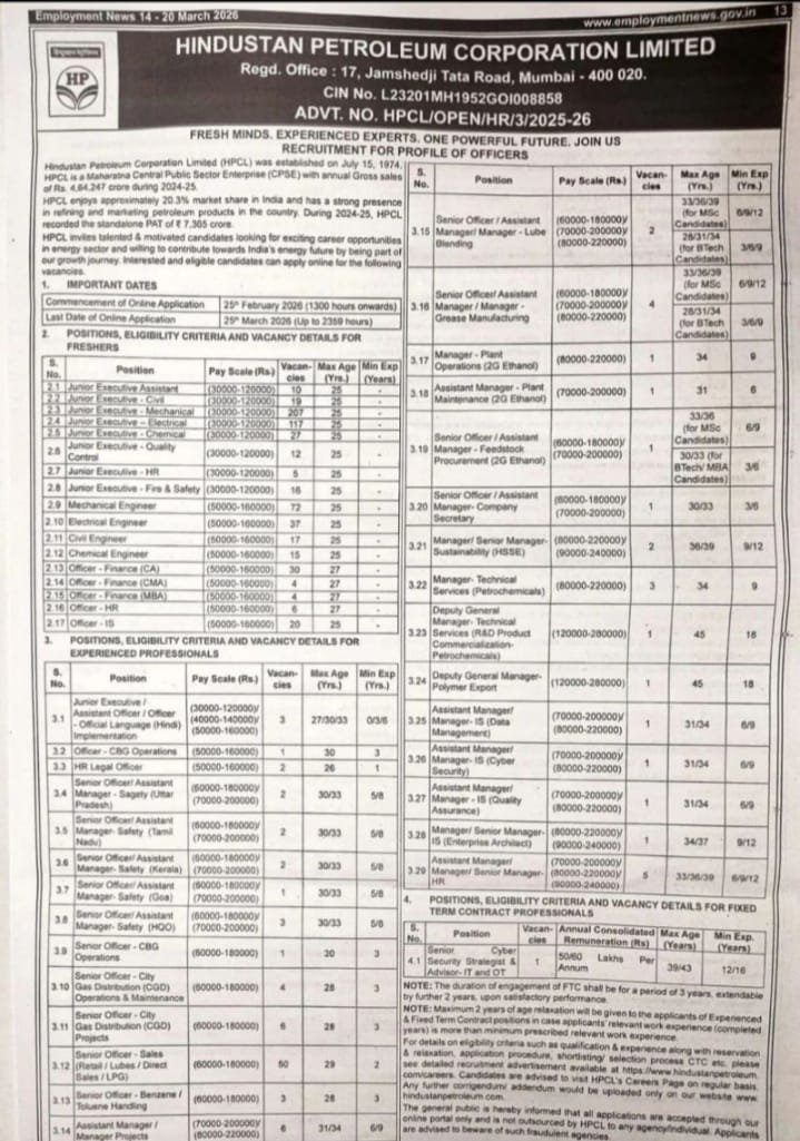 HPCL Bharti 2026 Apply Online – Selection Process, Salary, Complete Guide