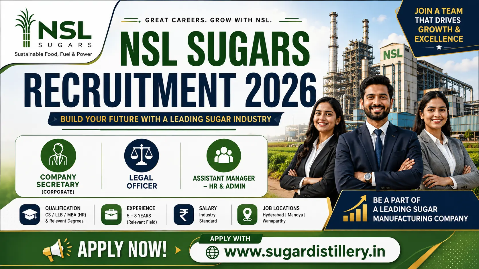 NSL Sugars Recruitment 2026 Apply Online, Salary & Job Posts
