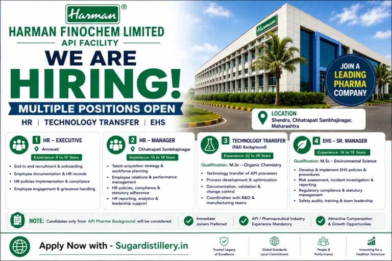 Harman Finochem Ltd Recruitment 2026