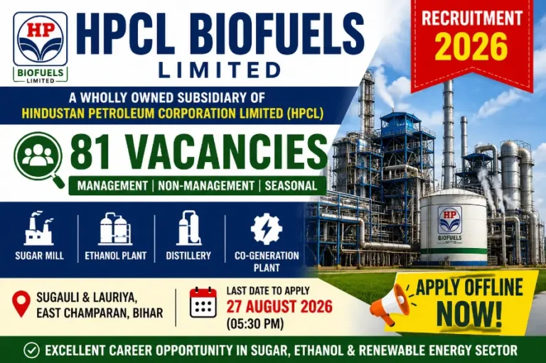 HPCL Biofuels Recruitment 2026 | 81 Bihar Sugar Mill Jobs