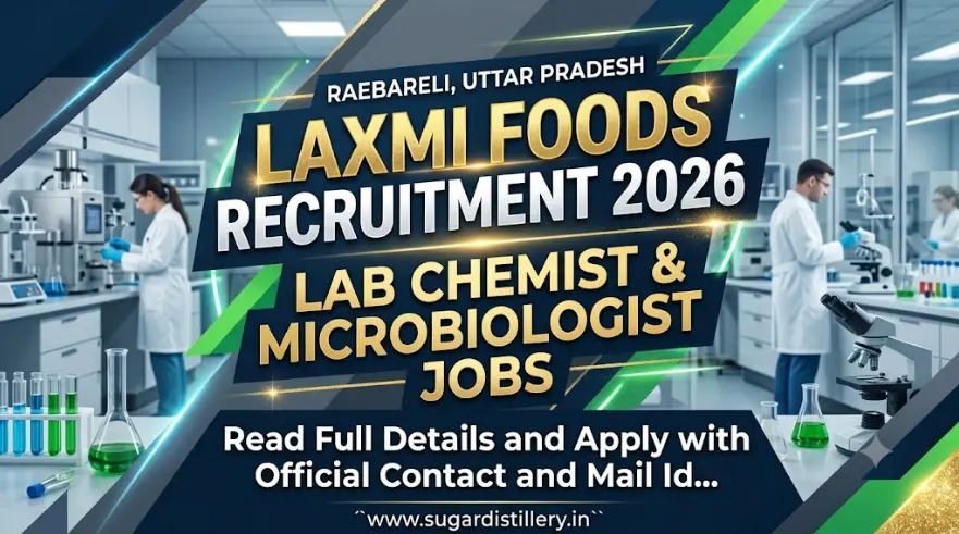 Laxmi Foods Recruitment 2026 banner for Lab Chemist and Microbiologist jobs in Raebareli, Uttar Pradesh.
