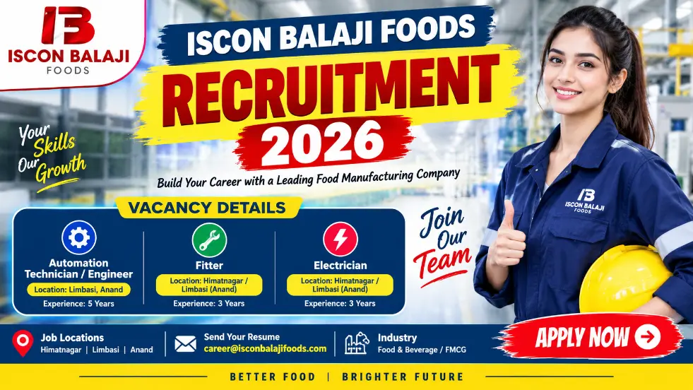 ISCON Balaji Foods Recruitment 2026: Automation, Fitter & Electrician Jobs