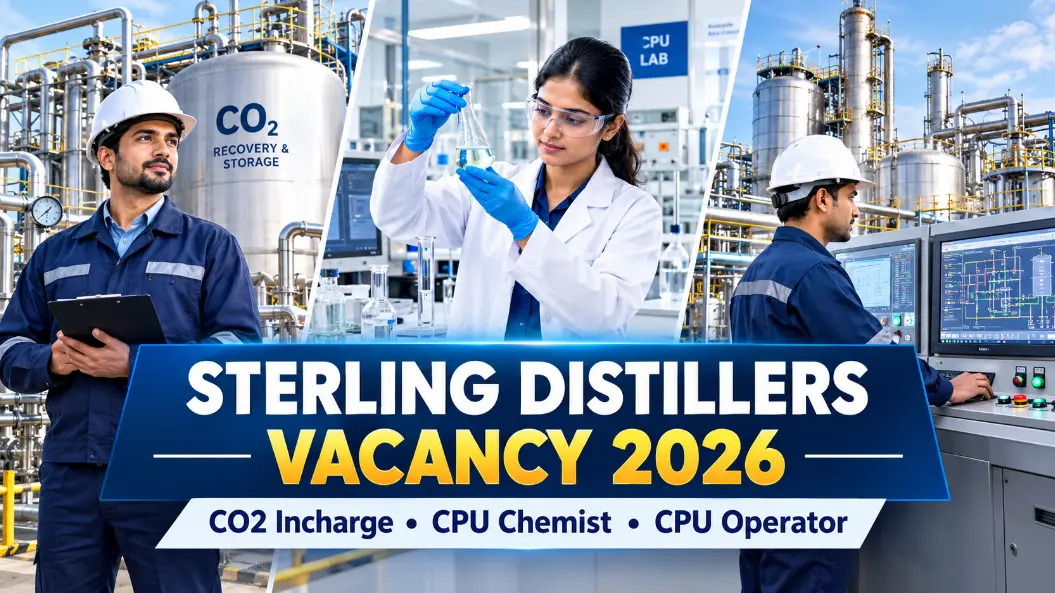 Sterling Distillers Vacancy 2026 for CO2 Incharge, CPU Chemist and CPU Operator jobs