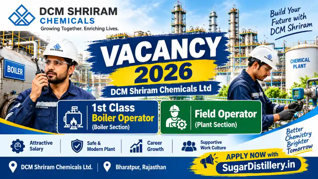 DCM Shriram Chemicals Vacancy 2026 for First Class Boiler Operator and Field Operator