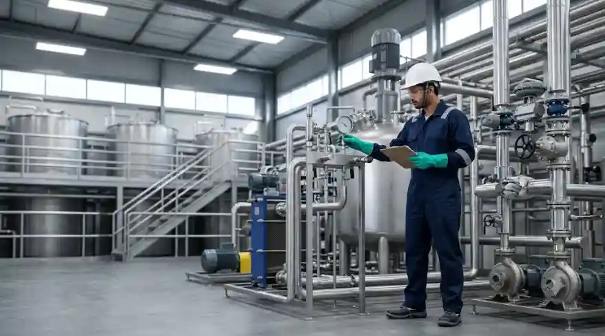 DCM Shriram Chemical Plant Field Operator checking process equipment