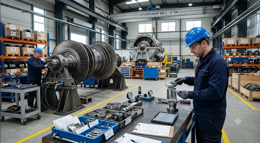 Project Engineer inspecting steam turbine spares during refurbishment project