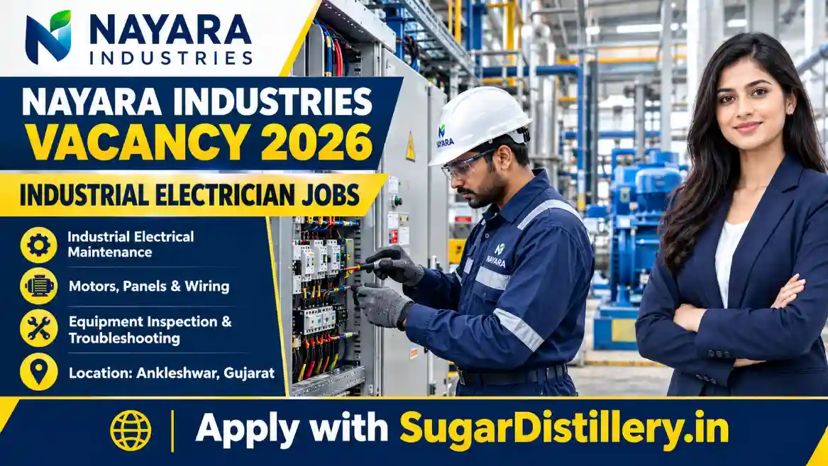 Nayara Industries Industrial Electrician Jobs 2026 in Ankleshwar Gujarat.