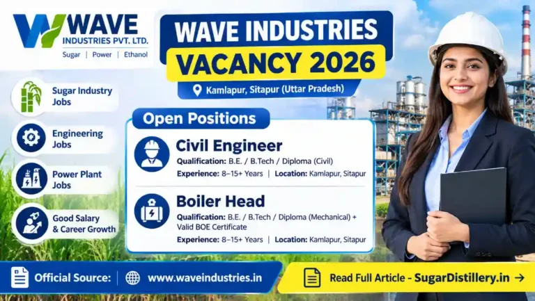 Wave Industries Vacancy 2026 Civil Engineer and Boiler Head Jobs in Sitapur Uttar Pradesh